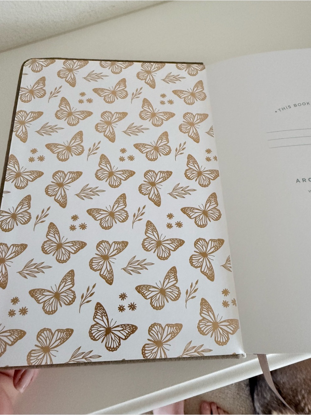 Archer & Olive Taupe Butterfly Embroidered Dot GridNotebook with Elastic Closure - Picture 2 of 6